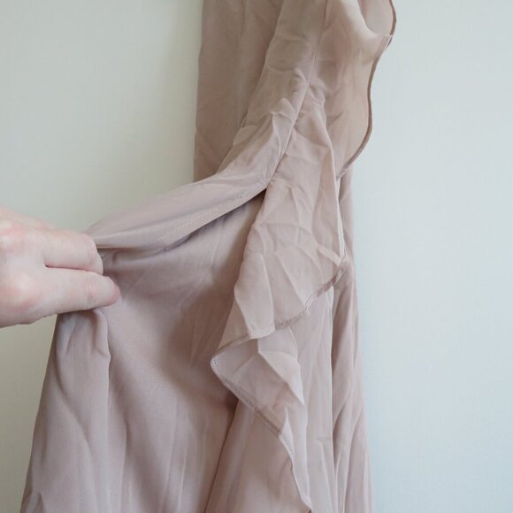 BIRDY GREY Taupe Ruffle Chiffon Maxi Bridesmaid Dress Wedding Neutral - Size XS - Picture 11 of 16